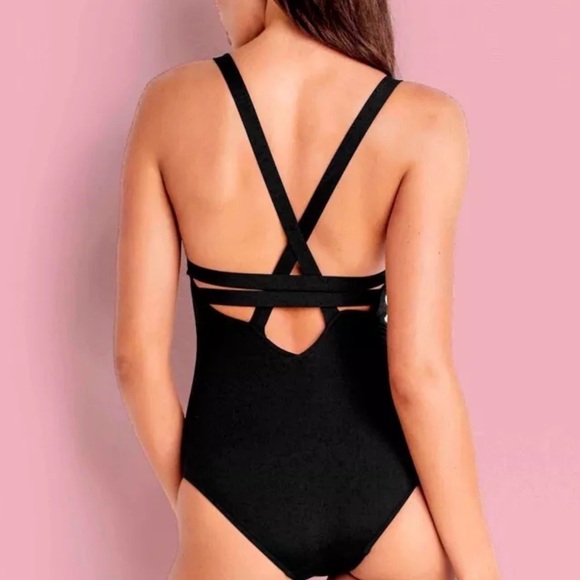 New Seafolly x Anthropologie Cutout V-Neck 8/Med Black 1Pc Strappy Maillot Swim - Picture 15 of 16